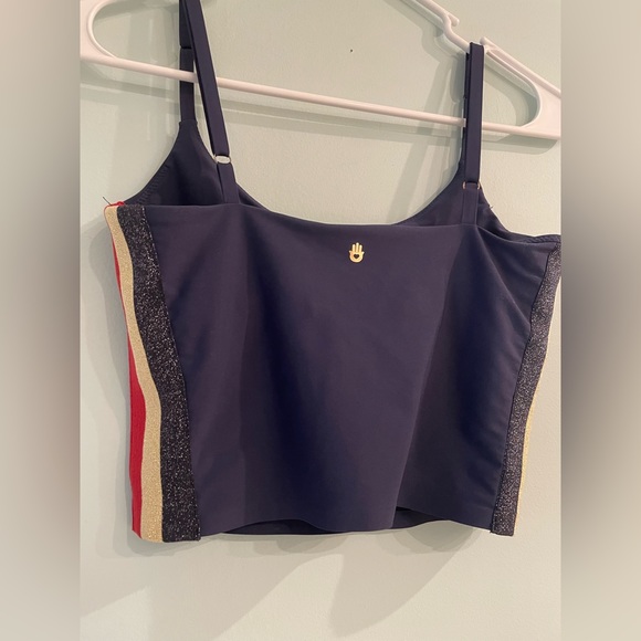 Spiritual Gangster - Navy Blue Cropped Shimmer Stripe Practice Cami - Size XS - Picture 8 of 8